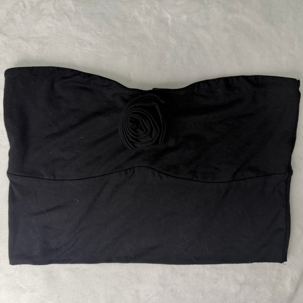 Forever 21 Black Strapless Tube Top with Rosette Accent